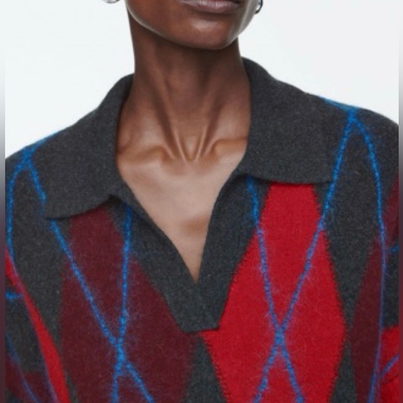 COS polo collar argyle oversize sweater - Picture 2 of 7